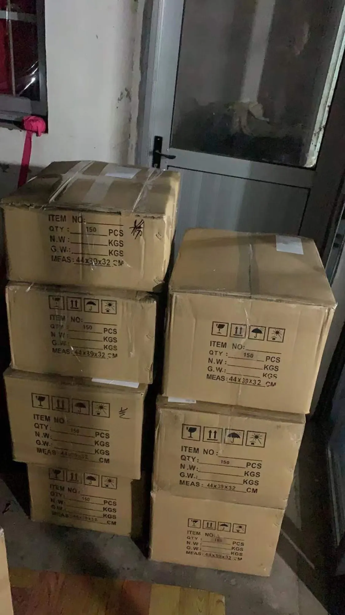 Cartons stacked in a warehouse